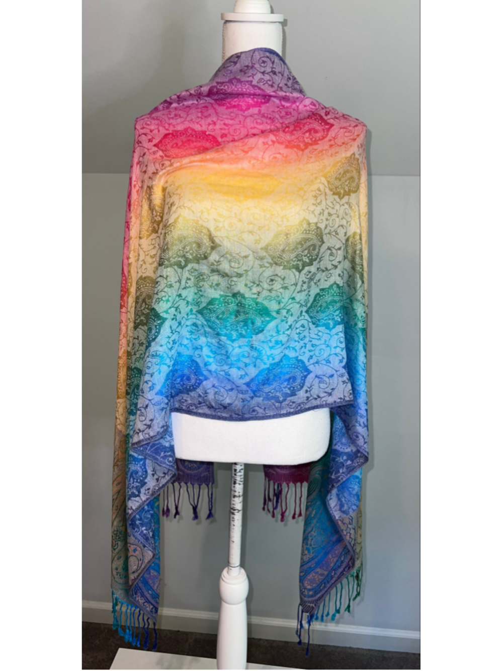 100% Pashmina Rainbow Paisley Scarf One Size Multi-color